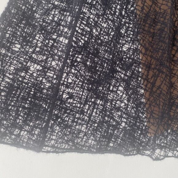 D.EXTERIOR Black & Nude Spider Web Embroidered Plissé Skirt Wool Mix Sheer - Picture 4 of 10